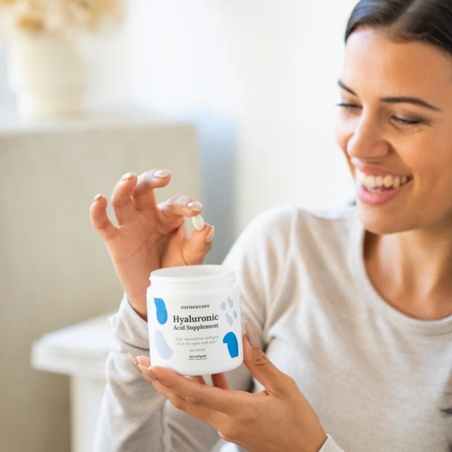 Hyaluronic Acid Supplement Model Holding Bottle and Supplement