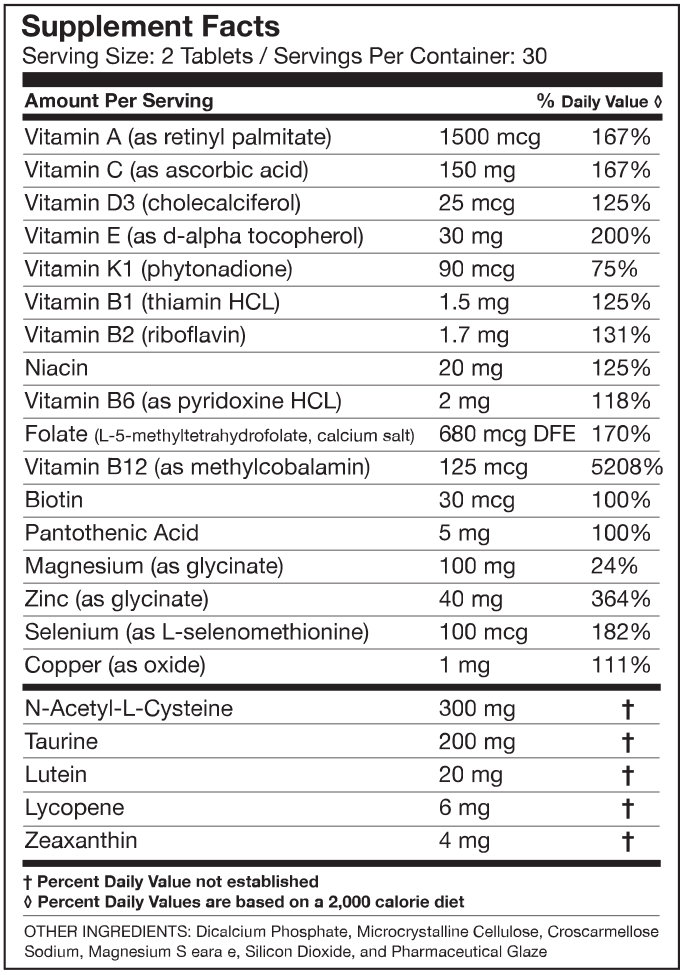 Eye Vitamins and Minerals Supplement Facts